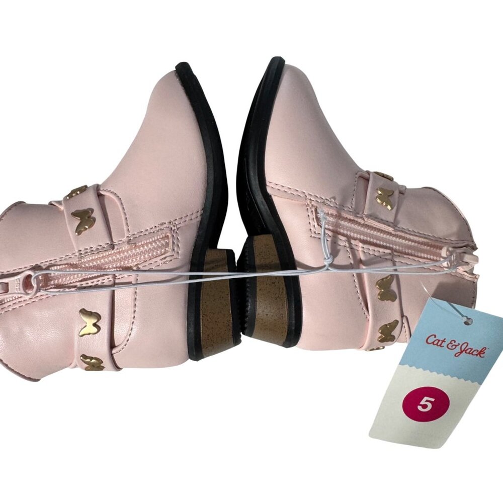 Cat & Jack Girls Butterfly Pink Gracie Boots size 5 Faux Leather Strappy Zip New - Picture 2 of 15